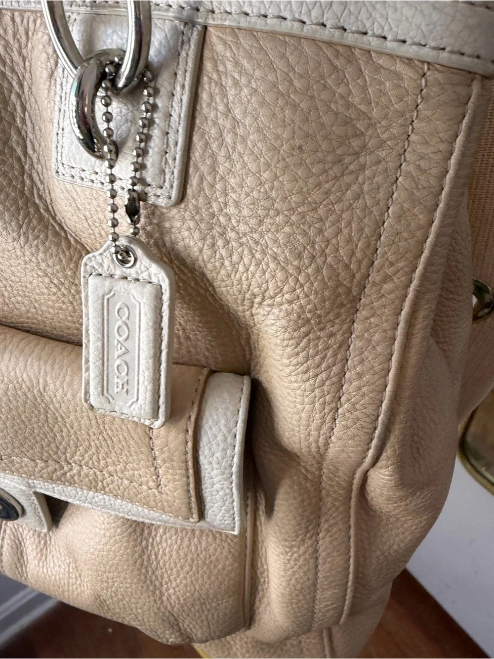 Vintage Coach Penelope Beige Leather Tote Shoulder Bag with Cream School Bag